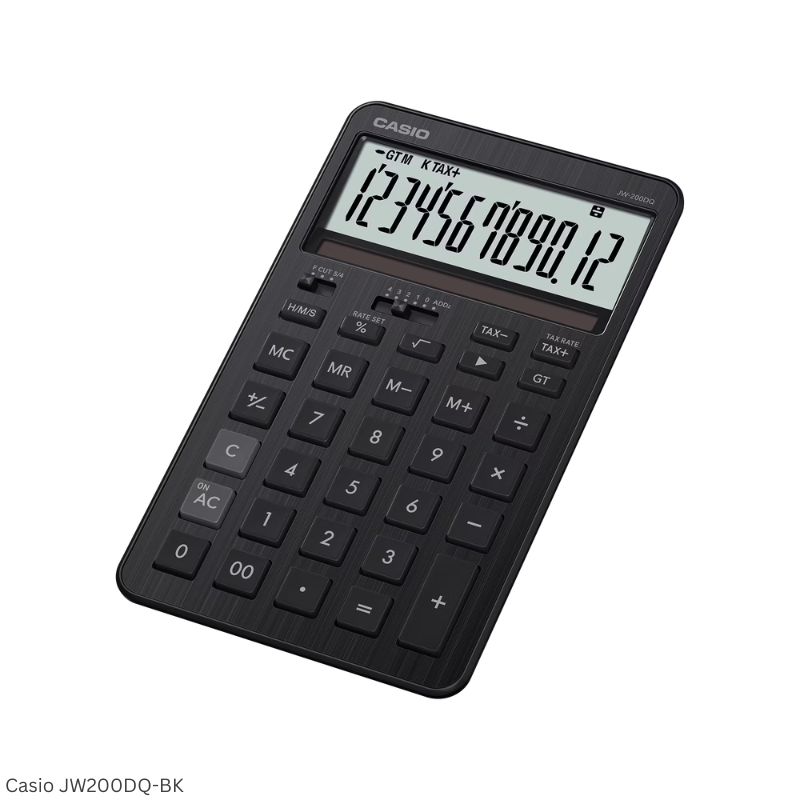 Casio JW-200DQ-BK (Iron Black) - 12 Digit, Stylish, Time Calculations, Compact Desktop Calculator