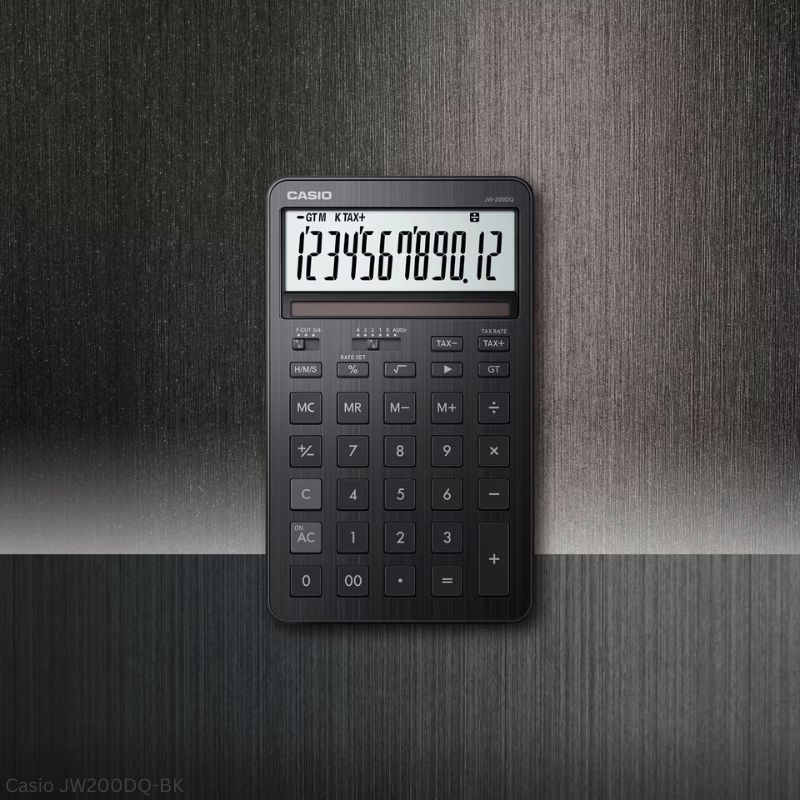 Casio JW-200DQ-BK (Iron Black) - 12 Digit, Stylish, Time Calculations, Compact Desktop Calculator