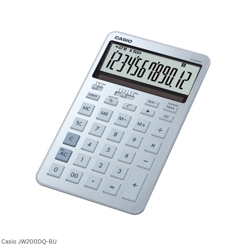 Casio JW-200DQ-BU (Ice Blue) - 12 Digit, Stylish, Time Calculations, Compact Desktop Calculator