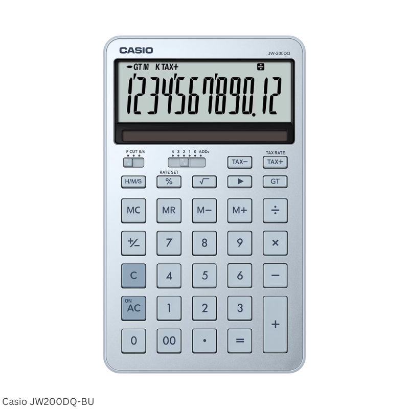 Casio JW-200DQ-BU (Ice Blue) - 12 Digit, Stylish, Time Calculations, Compact Desktop Calculator