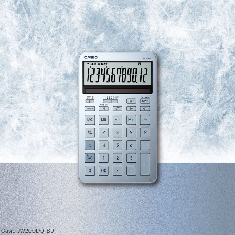 Casio JW-200DQ-BU (Ice Blue) - 12 Digit, Stylish, Time Calculations, Compact Desktop Calculator