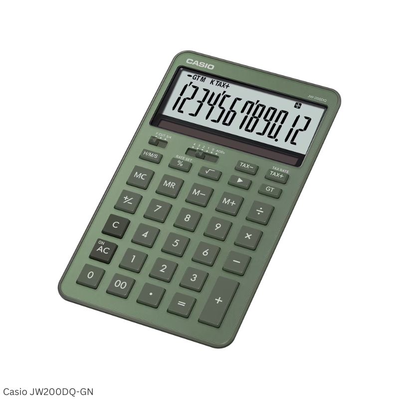 Casio JW-200DQ-GN (Misty Green) - 12 Digit, Stylish, Time Calculations, Compact Desktop Calculator