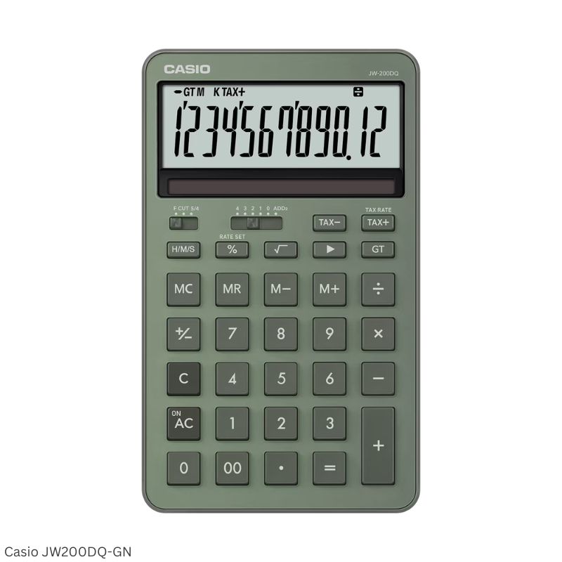Casio JW-200DQ-GN (Misty Green) - 12 Digit, Stylish, Time Calculations, Compact Desktop Calculator