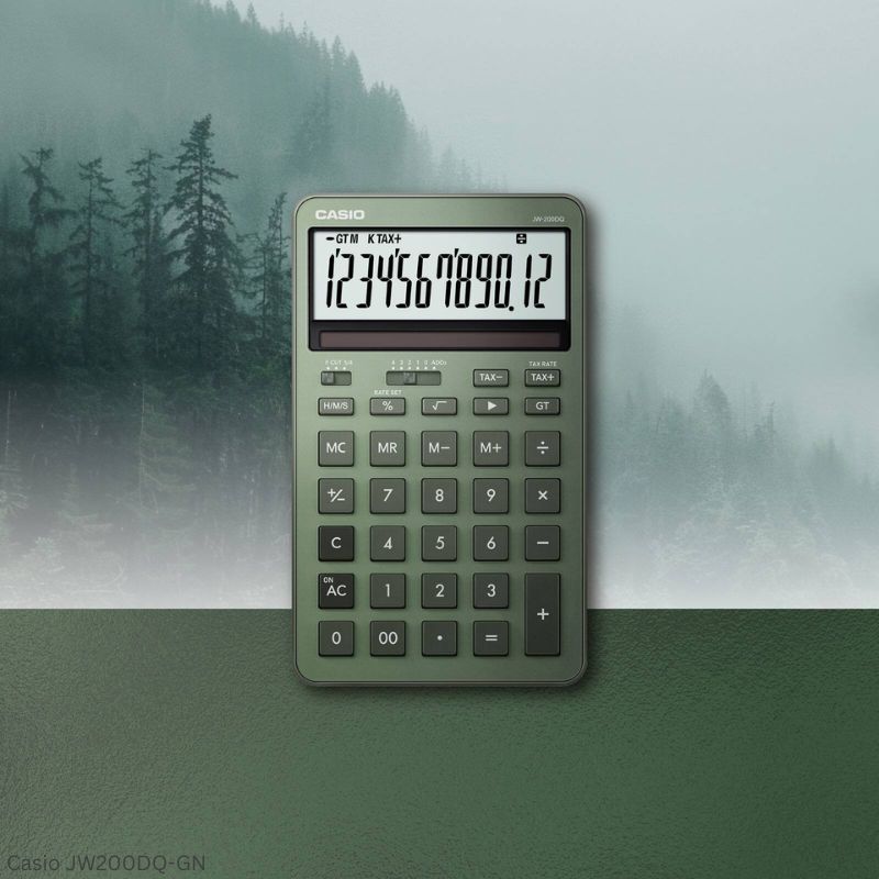 Casio JW-200DQ-GN (Misty Green) - 12 Digit, Stylish, Time Calculations, Compact Desktop Calculator