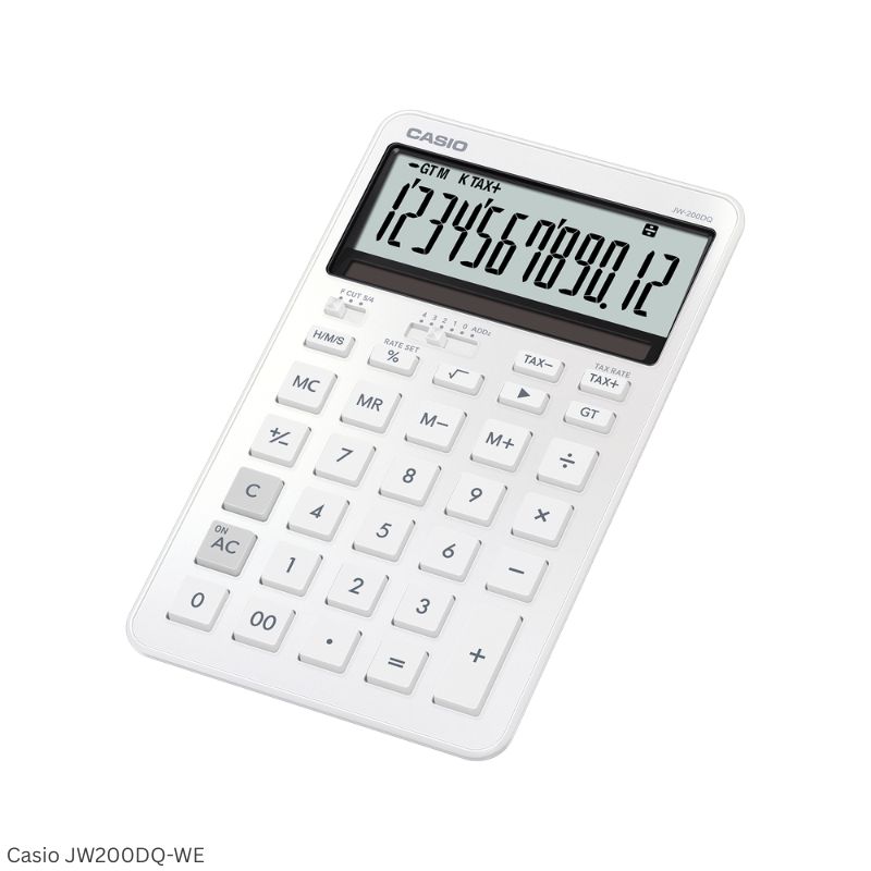 Casio JW-200DQ-WE (Silky White) - 12 Digit, Stylish, Time Calculations, Compact Desktop Calculator