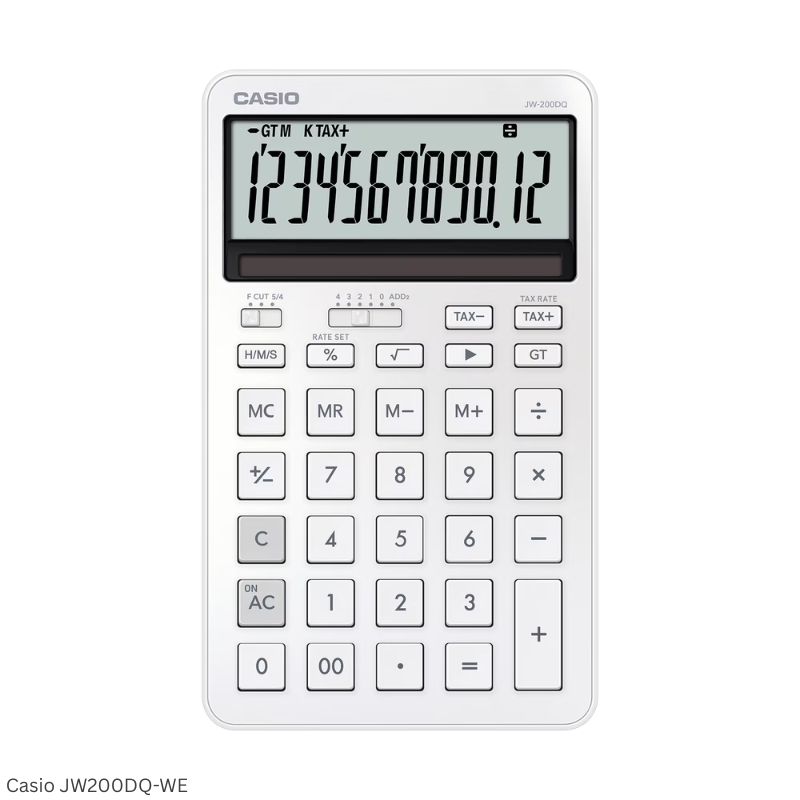 Casio JW-200DQ-WE (Silky White) - 12 Digit, Stylish, Time Calculations, Compact Desktop Calculator
