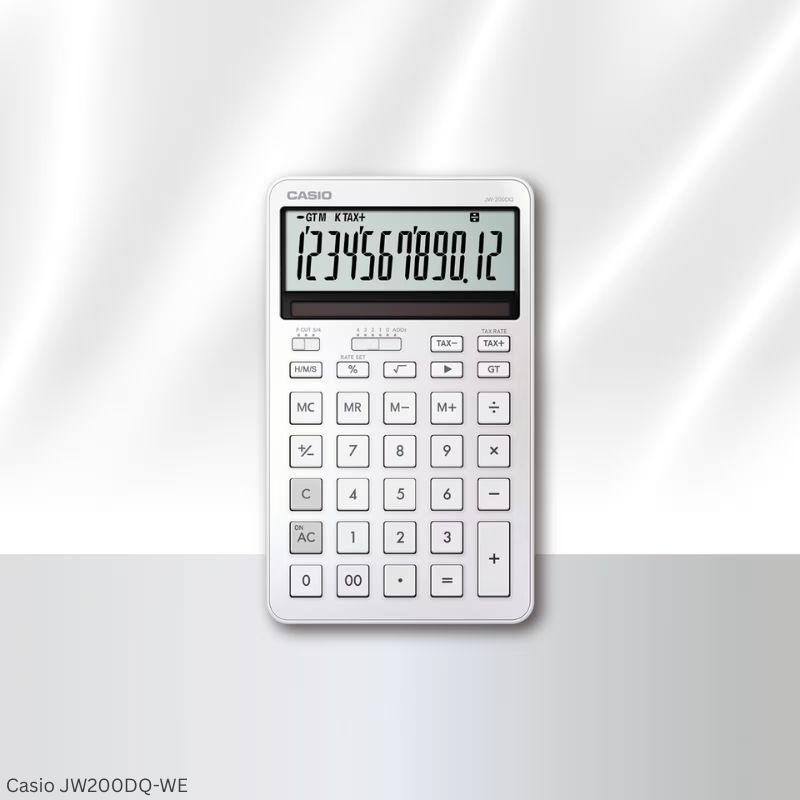 Casio JW-200DQ-WE (Silky White) - 12 Digit, Stylish, Time Calculations, Compact Desktop Calculator