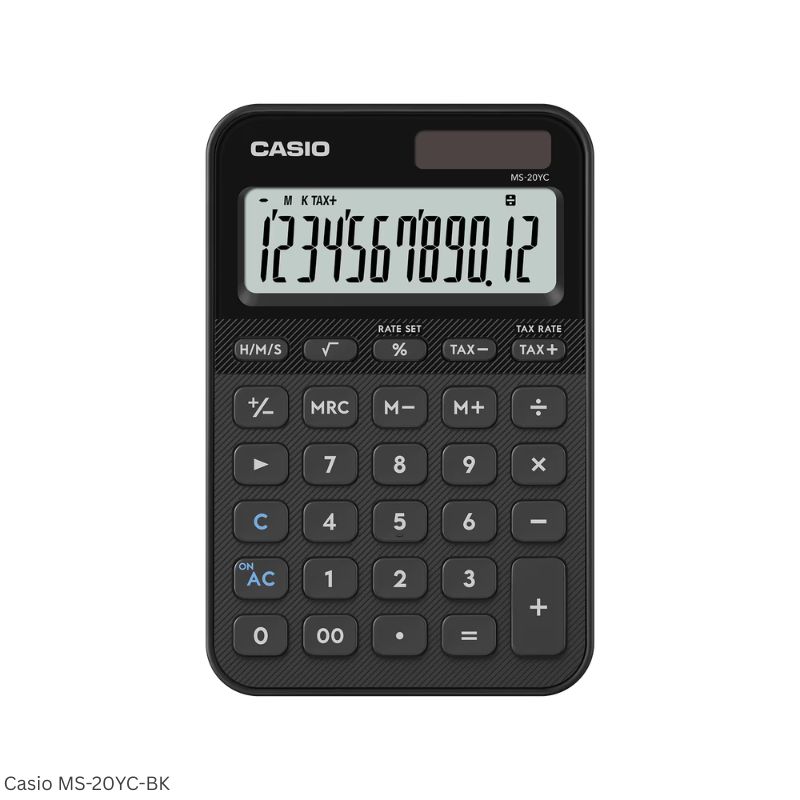 Casio MS-20YC-BK (Black) - 12 Digit, Time Calculations, Mini Desk Type Calculator