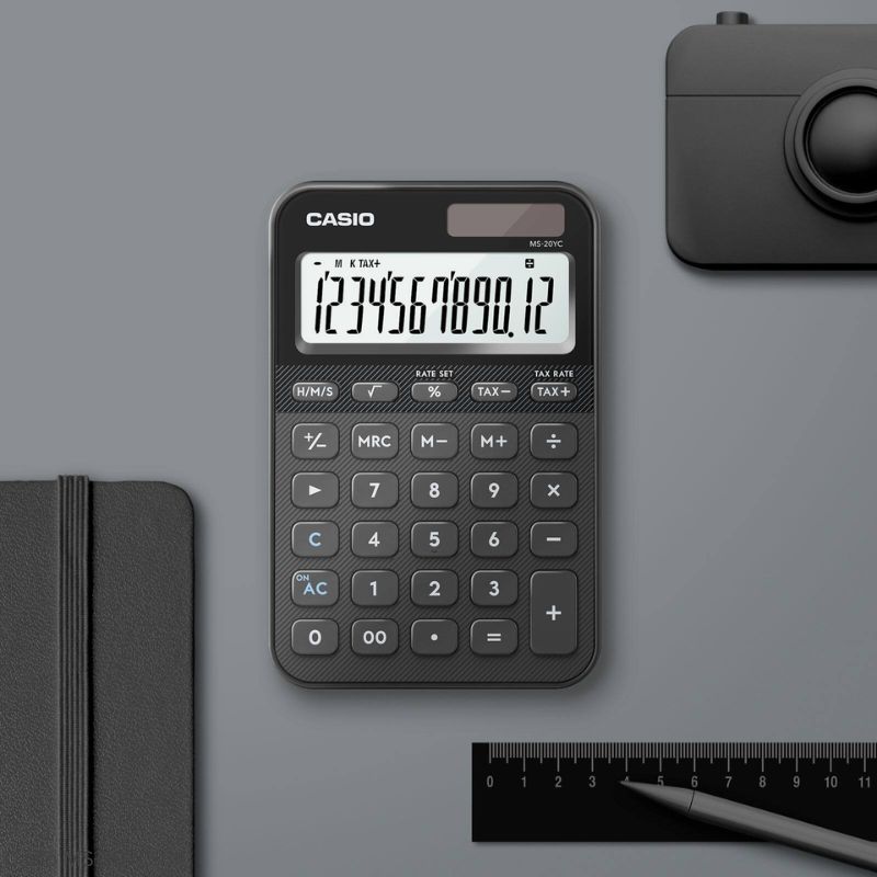 Casio MS-20YC-BK (Black) - 12 Digit, Time Calculations, Mini Desk Type Calculator