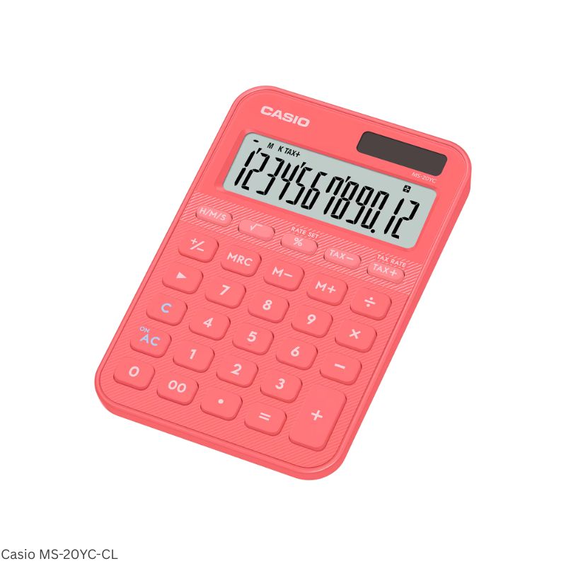 Casio MS-20YC-CL (Coral) - 12 Digit, Time Calculations, Mini Desk Type Calculator
