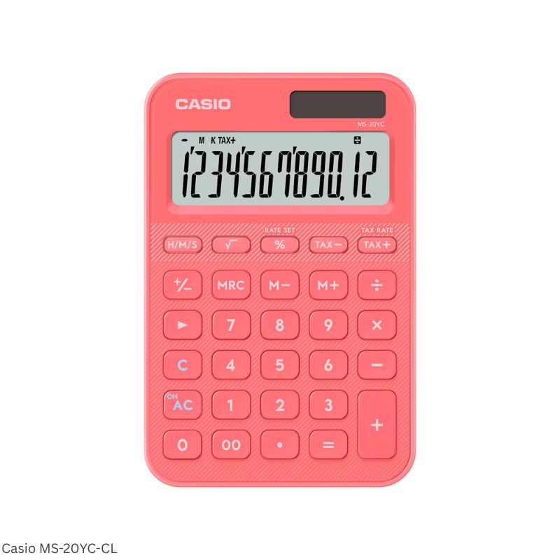 Casio MS-20YC-CL (Coral) - 12 Digit, Time Calculations, Mini Desk Type Calculator