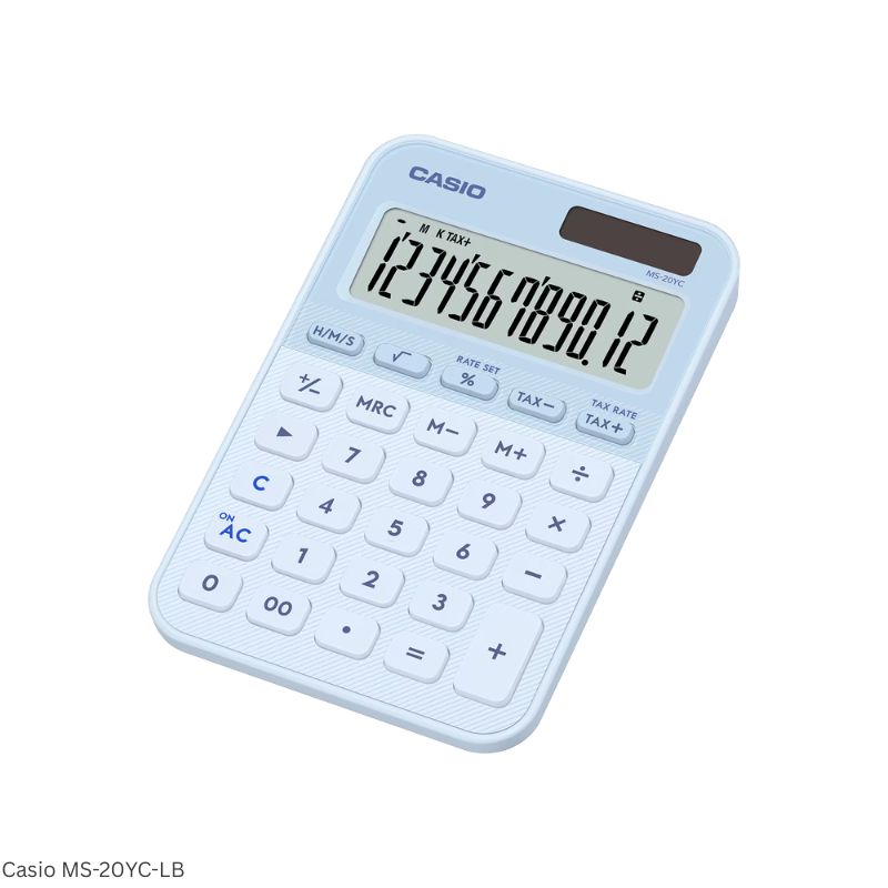 Casio MS-20YC-LB (Light Blue) - 12 Digit, Time Calculations, Mini Desk Type Calculator