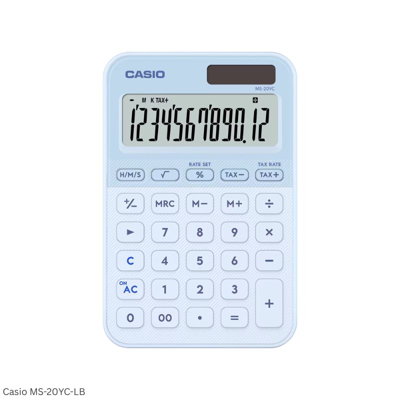 Casio MS-20YC-LB (Light Blue) - 12 Digit, Time Calculations, Mini Desk Type Calculator