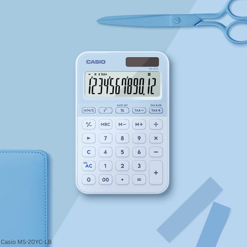 Casio MS-20YC-LB (Light Blue) - 12 Digit, Time Calculations, Mini Desk Type Calculator
