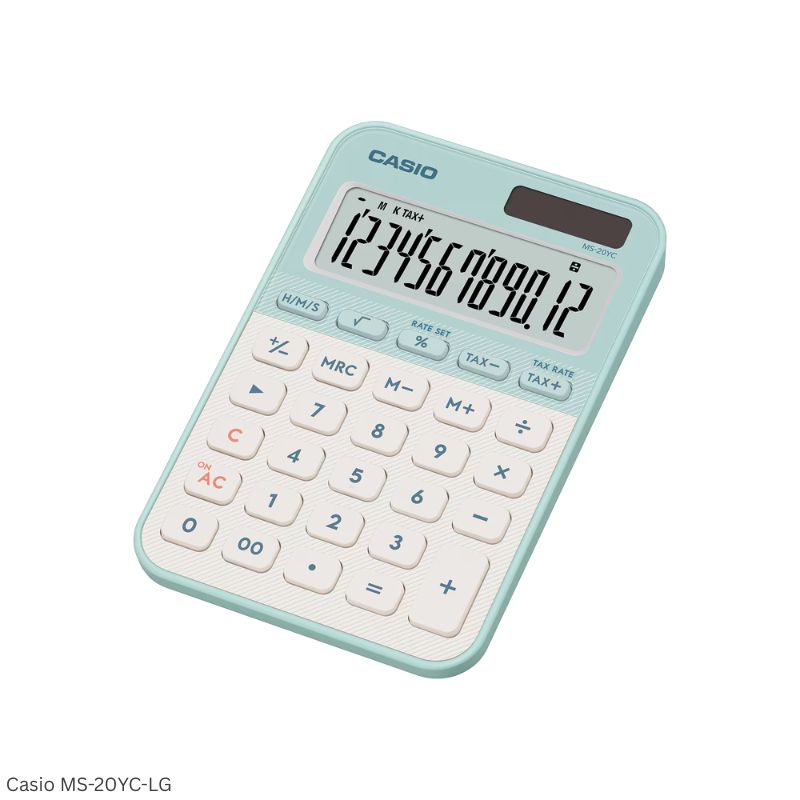 Casio MS-20YC-LG (Light Green) - 12 Digit, Time Calculations, Mini Desk Type Calculator