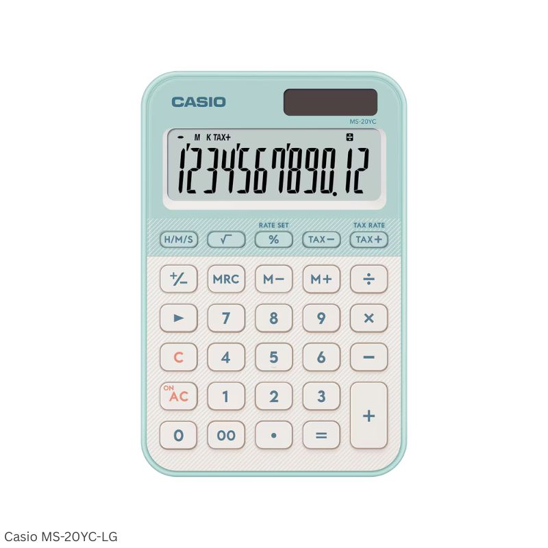 Casio MS-20YC-LG (Light Green) - 12 Digit, Time Calculations, Mini Desk Type Calculator