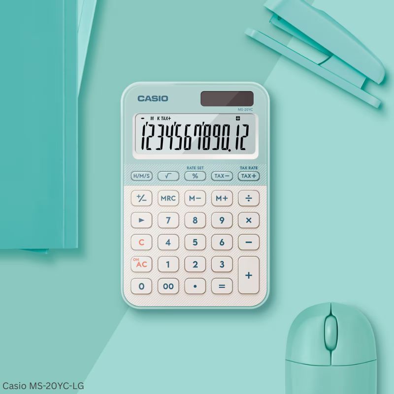 Casio MS-20YC-LG (Light Green) - 12 Digit, Time Calculations, Mini Desk Type Calculator