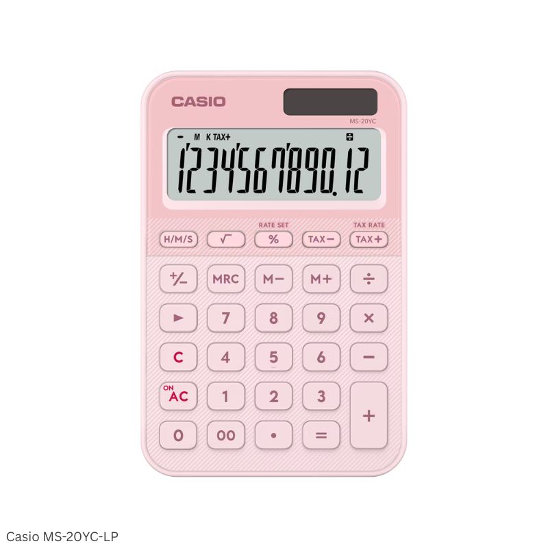 Casio MS-20YC-LP (Light Pink) - 12 Digit, Time Calculations, Mini Desk Type Calculator