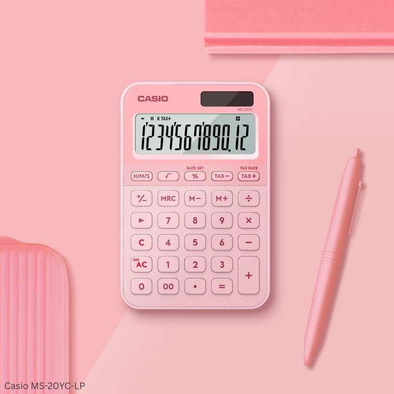 Casio MS-20YC-LP (Light Pink) - 12 Digit, Time Calculations, Mini Desk Type Calculator