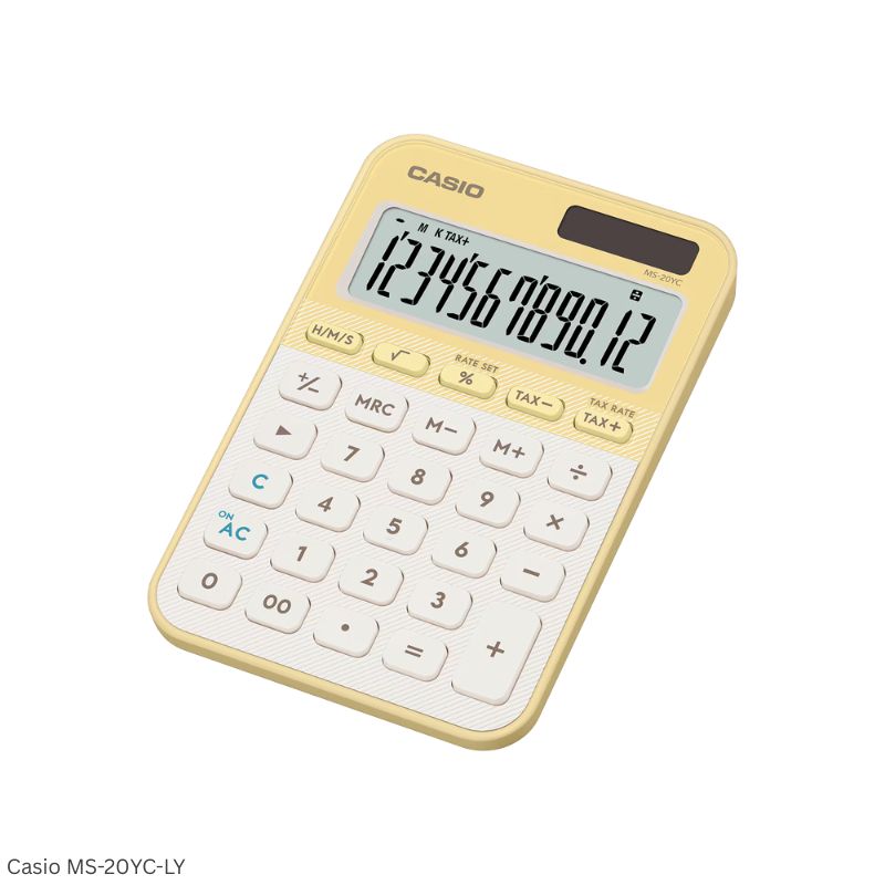 Casio MS-20YC-LY (Light Yellow) - 12 Digit, Time Calculations, Mini Desk Type Calculator