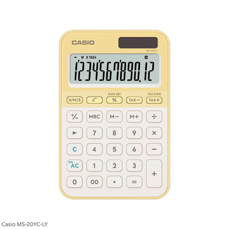 Casio MS-20YC-LY (Light Yellow) - 12 Digit, Time Calculations, Mini Desk Type Calculator