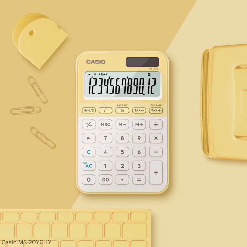 Casio MS-20YC-LY (Light Yellow) - 12 Digit, Time Calculations, Mini Desk Type Calculator