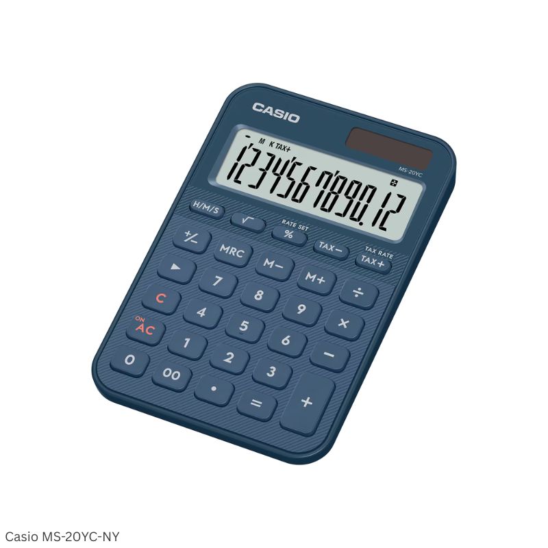 Casio MS-20YC-NY (Navy) - 12 Digit, Time Calculations, Mini Desk Type Calculator