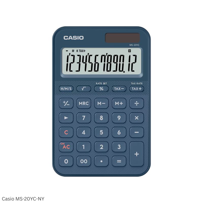 Casio MS-20YC-NY (Navy) - 12 Digit, Time Calculations, Mini Desk Type Calculator
