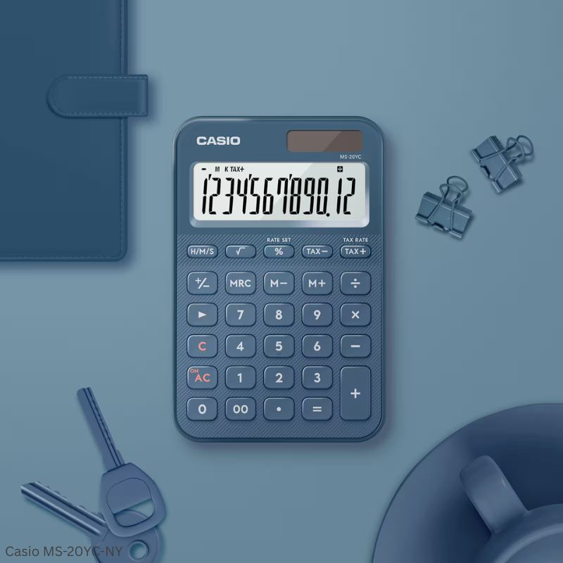 Casio MS-20YC-NY (Navy) - 12 Digit, Time Calculations, Mini Desk Type Calculator