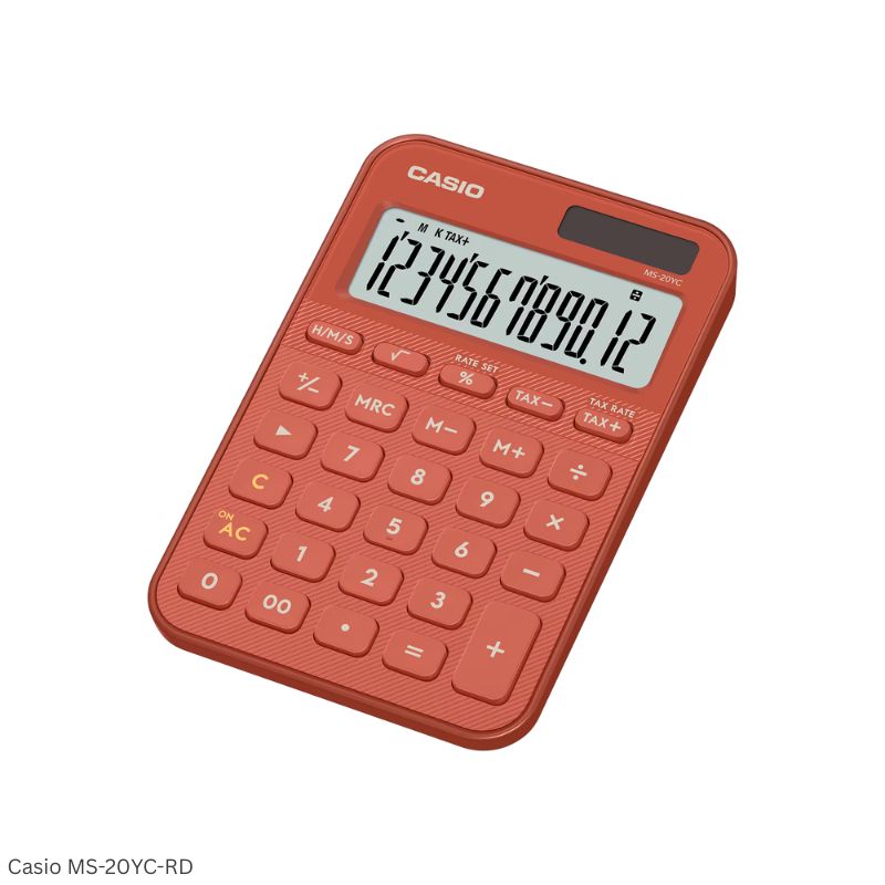 Casio MS-20YC-RD (Red) - 12 Digit, Time Calculations, Mini Desk Type Calculator
