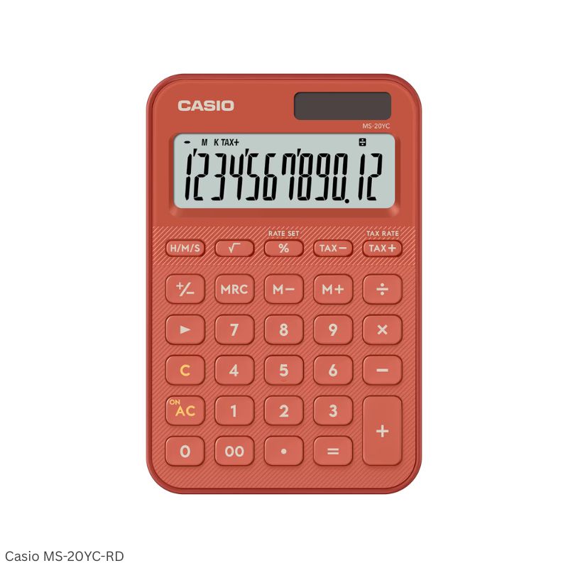 Casio MS-20YC-RD (Red) - 12 Digit, Time Calculations, Mini Desk Type Calculator