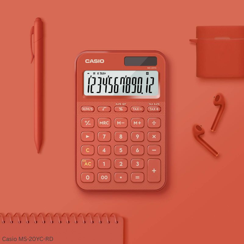 Casio MS-20YC-RD (Red) - 12 Digit, Time Calculations, Mini Desk Type Calculator