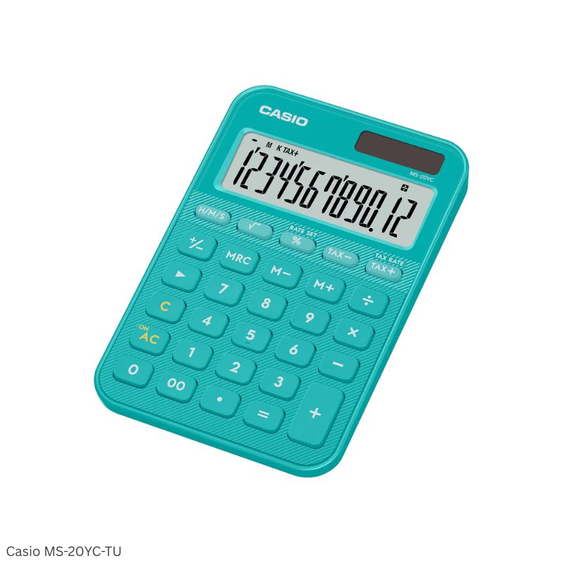 Casio MS-20YC-TU (Turquoise) - 12 Digit, Time Calculations, Mini Desk Type Calculator