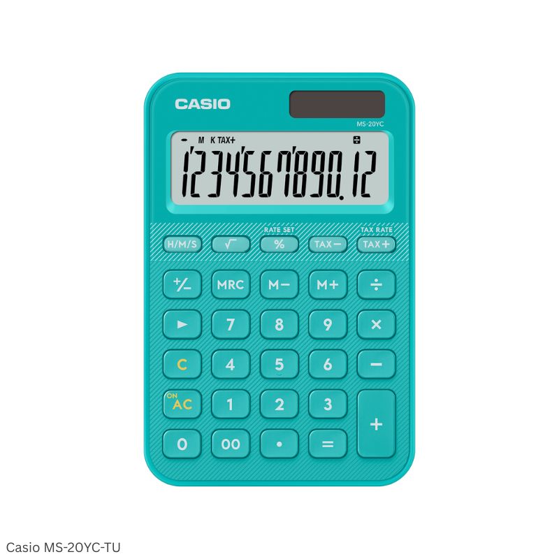 Casio MS-20YC-TU (Turquoise) - 12 Digit, Time Calculations, Mini Desk Type Calculator
