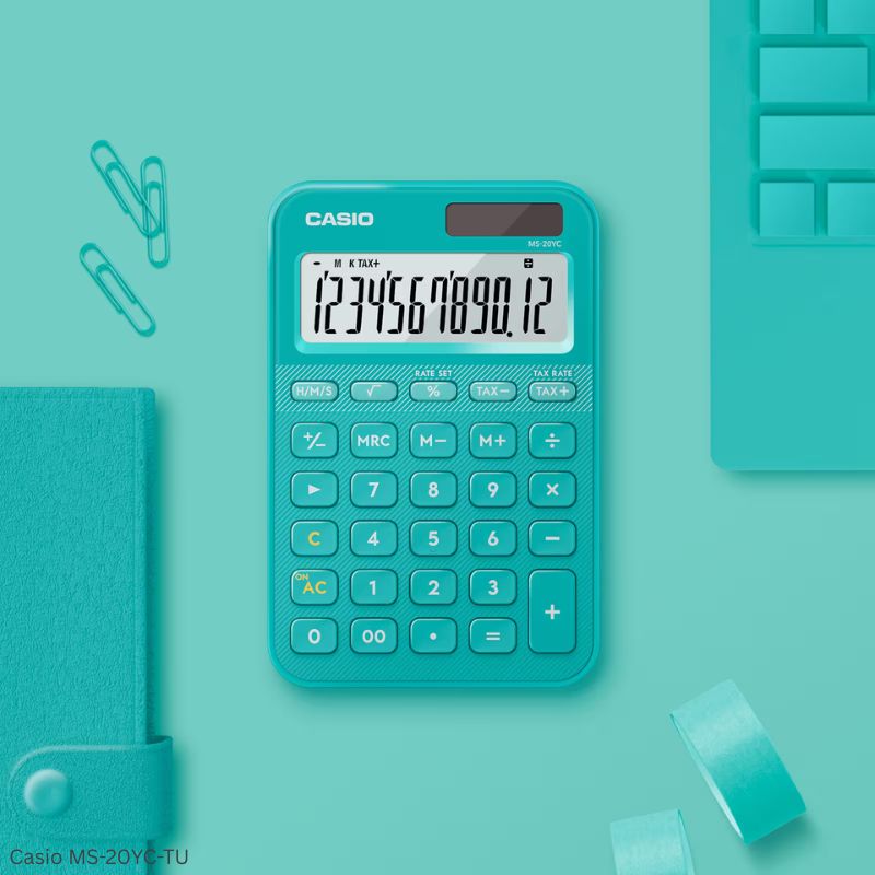 Casio MS-20YC-TU (Turquoise) - 12 Digit, Time Calculations, Mini Desk Type Calculator