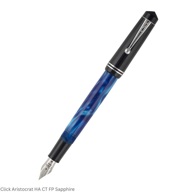Click Aristocrat Half Acrylic Fountain Pen – Medium Nib, Chrome Trim – 3-in-1 Ink Filling System – Various Body Colours – Gift Pack