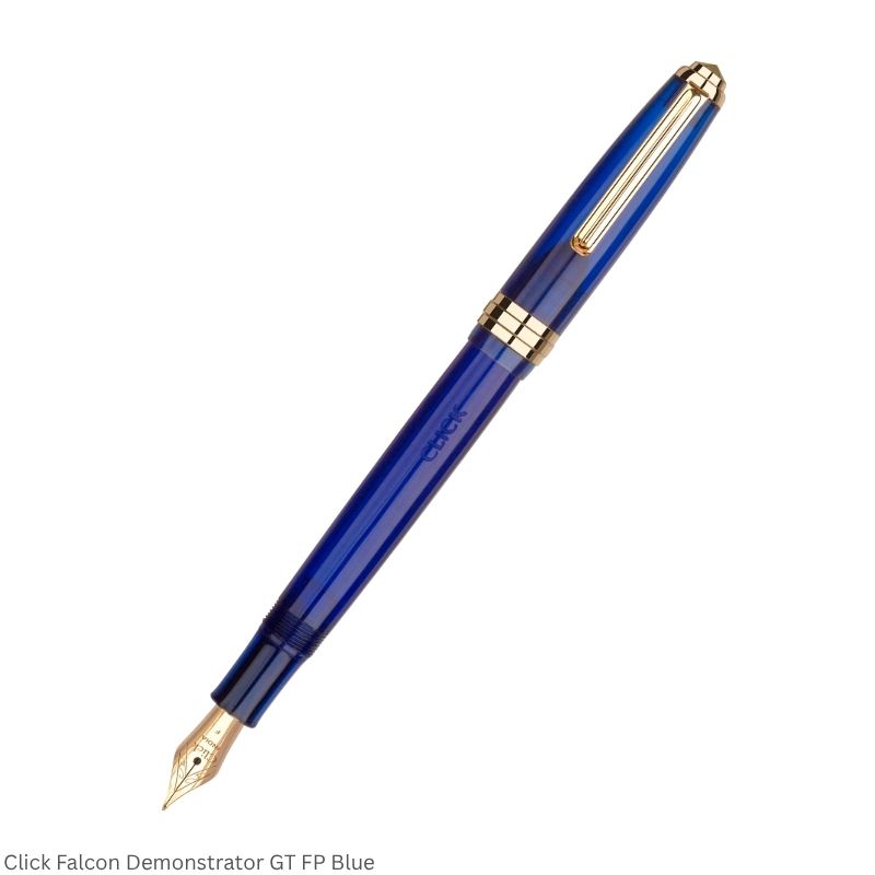 Click Falcon Demonstrator Fountain Pen – Medium Nib, Golden Trim – 3-in-1 Ink Filling – Various Body Colours