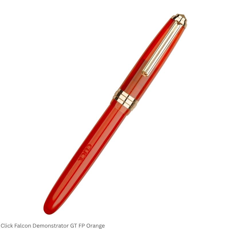 Click Falcon Demonstrator Fountain Pen – Fine Nib, Golden Trim – 3-in-1 Ink Filling – Various Body Colours