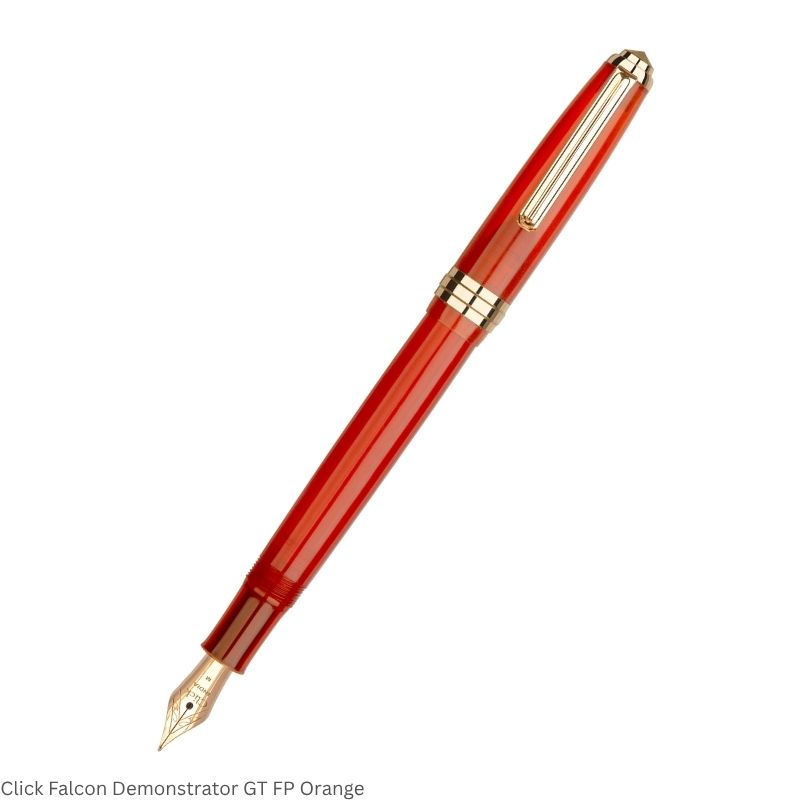 Click Falcon Demonstrator Fountain Pen – Fine Nib, Golden Trim – 3-in-1 Ink Filling – Various Body Colours