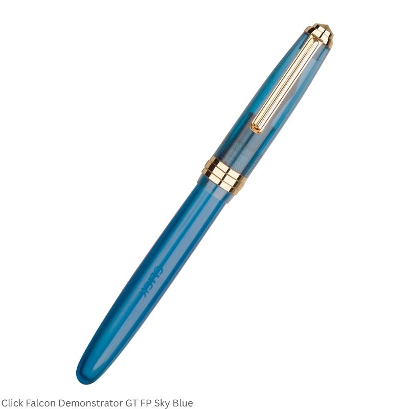 Click Falcon Demonstrator Fountain Pen – Fine Nib, Golden Trim – 3-in-1 Ink Filling – Various Body Colours