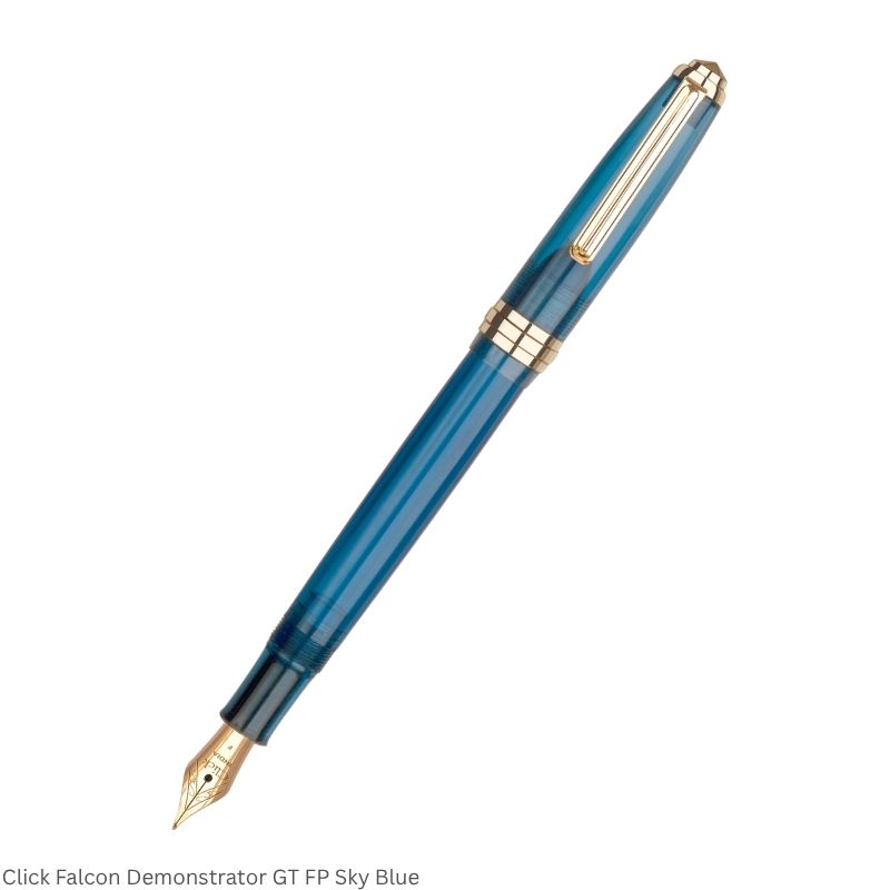 Click Falcon Demonstrator Fountain Pen – Fine Nib, Golden Trim – 3-in-1 Ink Filling – Various Body Colours