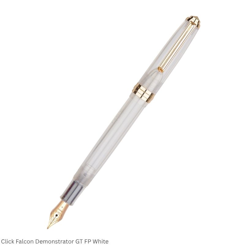 Click Falcon Demonstrator Fountain Pen – Broad Nib, Golden Trim – 3-in-1 Ink Filling – Various Body Colours