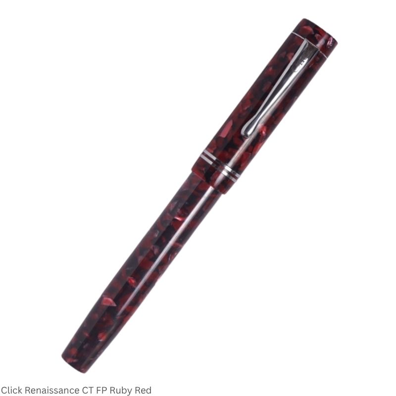 Click Renaissance Ruby Red Fountain Pen – Fine Nib, Golden Trim – 3-in-1 Ink Filling System