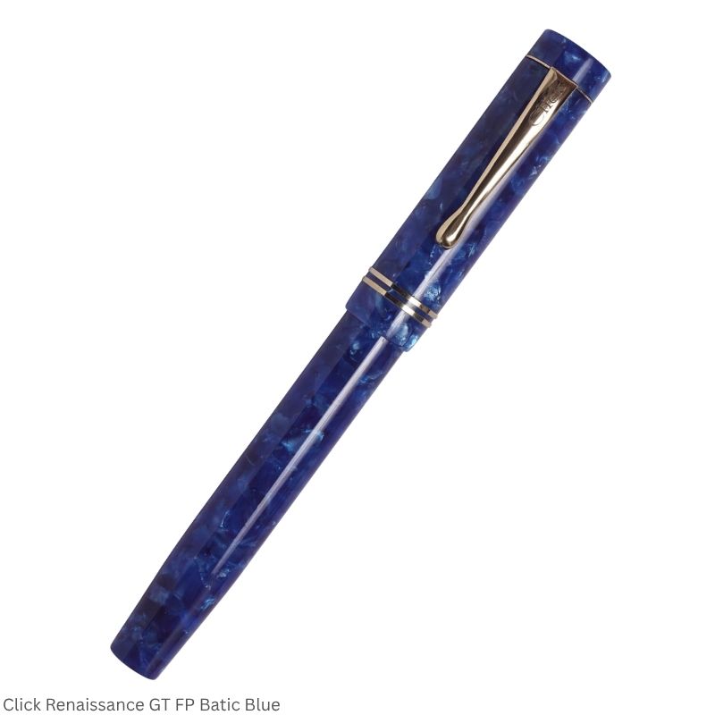 Click Renaissance Batic Blue Fountain Pen – Fine Nib, Golden Trim – 3-in-1 Ink Filling System