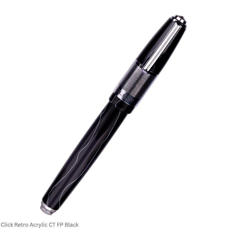 Click Retro Acrylic Fountain Pen – Fine Nib, Chrome Trim – 3-in-1 Ink Filling – Various Body Colours  Short Description