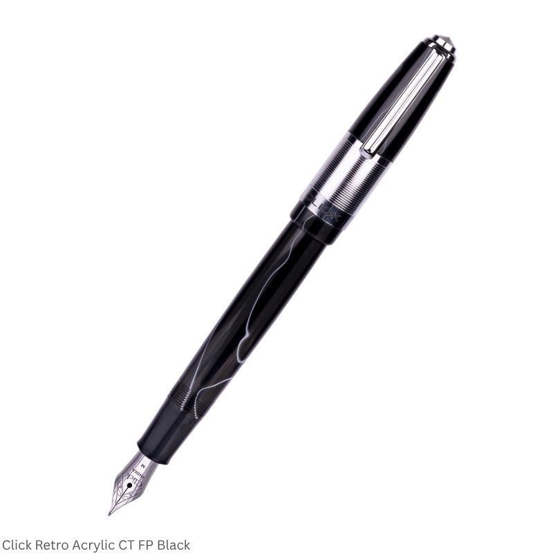 Click Retro Acrylic Fountain Pen – Fine Nib, Chrome Trim – 3-in-1 Ink Filling – Various Body Colours  Short Description
