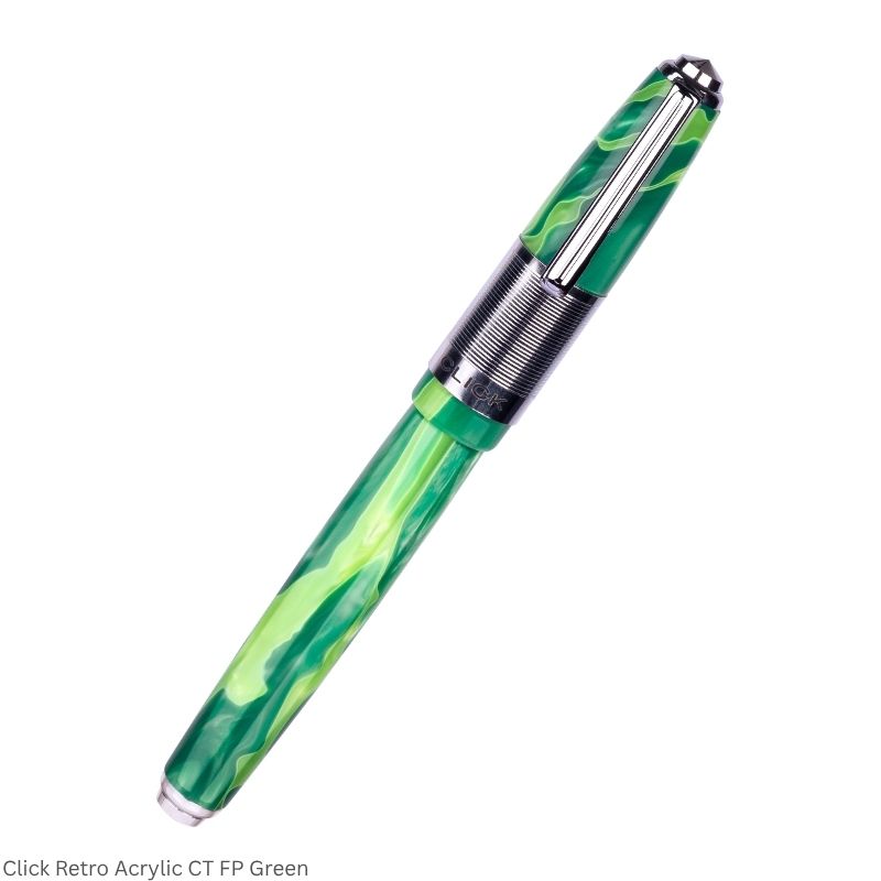 Click Retro Acrylic Fountain Pen – Fine Nib, Chrome Trim – 3-in-1 Ink Filling – Various Body Colours  Short Description
