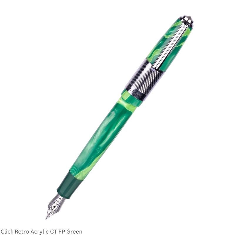Click Retro Acrylic Fountain Pen – Fine Nib, Chrome Trim – 3-in-1 Ink Filling – Various Body Colours  Short Description