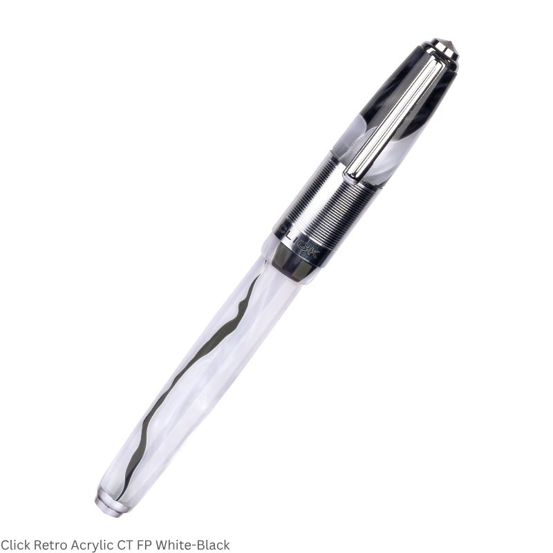 Click Retro Acrylic Fountain Pen – Extra Fine Nib, Chrome Trim – 3-in-1 Ink Filling – Various Body Colours