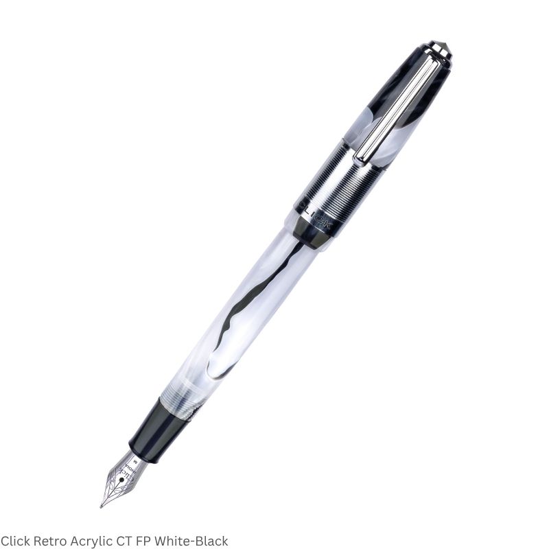 Click Retro Acrylic Fountain Pen – Extra Fine Nib, Chrome Trim – 3-in-1 Ink Filling – Various Body Colours